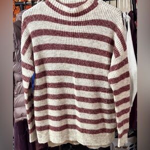 American Eagle Outfitters Maroon and Cream Striped Mock Neck Sweater | Size M